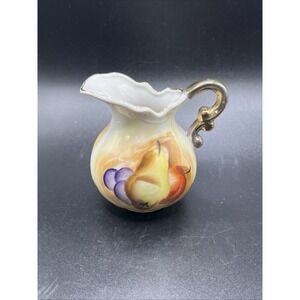 ArtMark Porcelain Creamer Vintage Hand Painted Fruit Motif Gold Trim Pitcher 3in